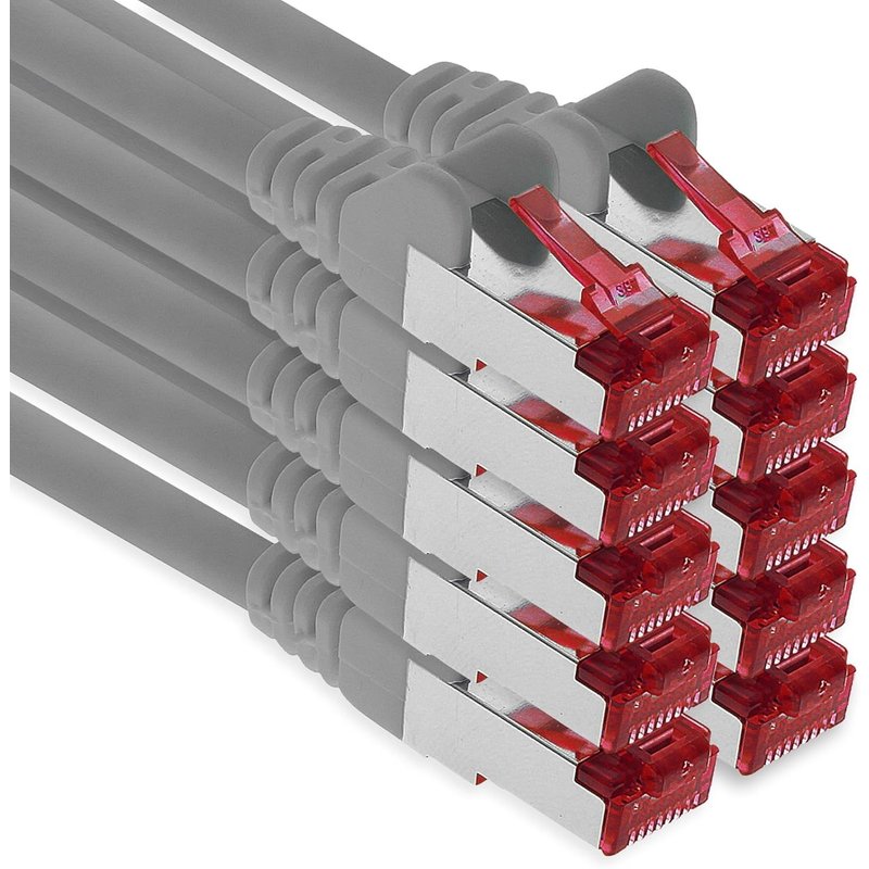 10x 1m CAT6 S/FTP PIMF Shielded Network Cable CAT.6 RJ45 Ethernet Cable Router LAN DSL Switch Modem Patch Panel - Grey - 10 Pieces