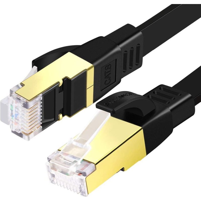 Cat 8 Flat Ethernet Cable, Gigabit RJ45 LAN Network Cable 40Gbps 2000MHz High Speed, Compatible with Router, Switch, Modem, PC, TV Box (10M)