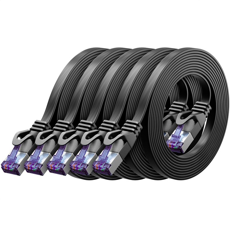 5x 0.25m Flat CAT7 Network Cable (CAT 7 with 10Gbps) Gigabit LAN - RJ45 Ethernet Short Flat Patch Cable - for Internet Switch Router Modem Patch Panel - Black