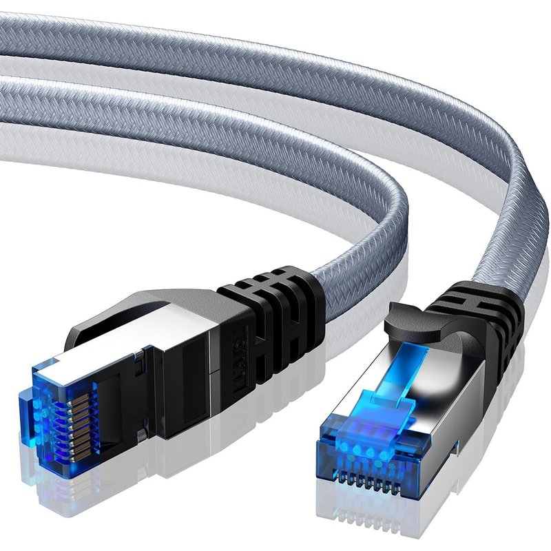 Cat 8 Ethernet Cable 1.5 m, Flat High Speed Gigabit RJ45 LAN Network Cable, Braided Internet Cable 40Gbps 2000Mhz Compatible with PC, Routers, Modems