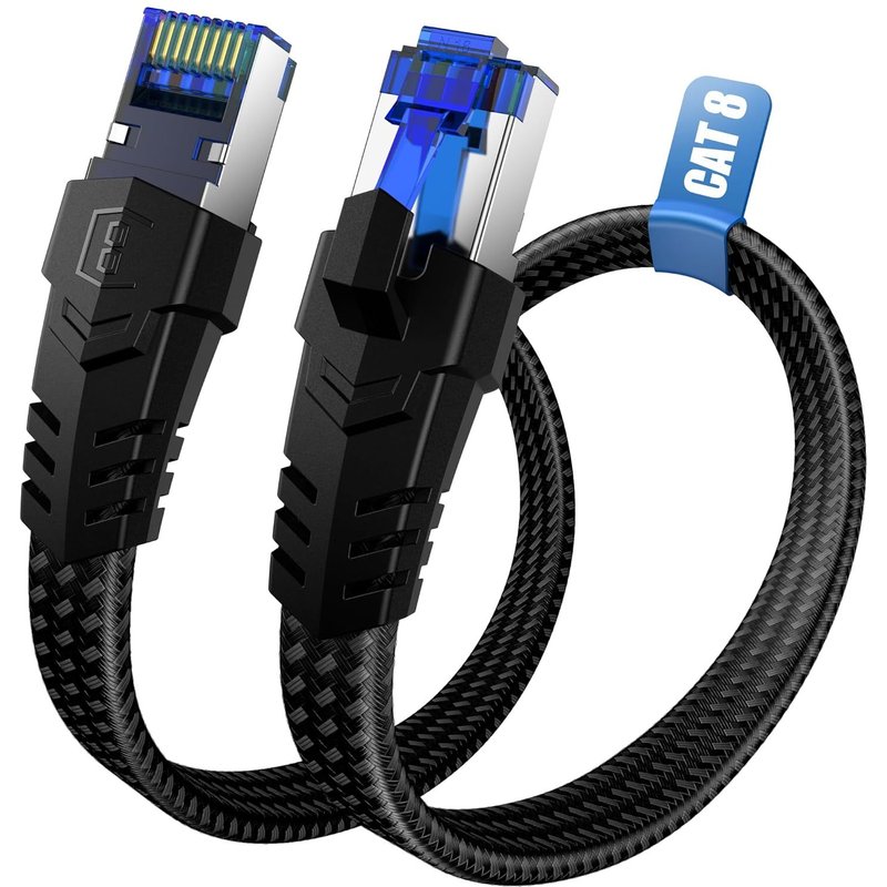 Ethernet Cable 25M, Cat 8 40Gbps 2000MHz High Speed Network Cable, Long RJ45 Gigabit Internet Cable, Flat POE Nylon Braided LAN Cable, Compatible with Switch, PC, TV, Modem, Gift for Gamers