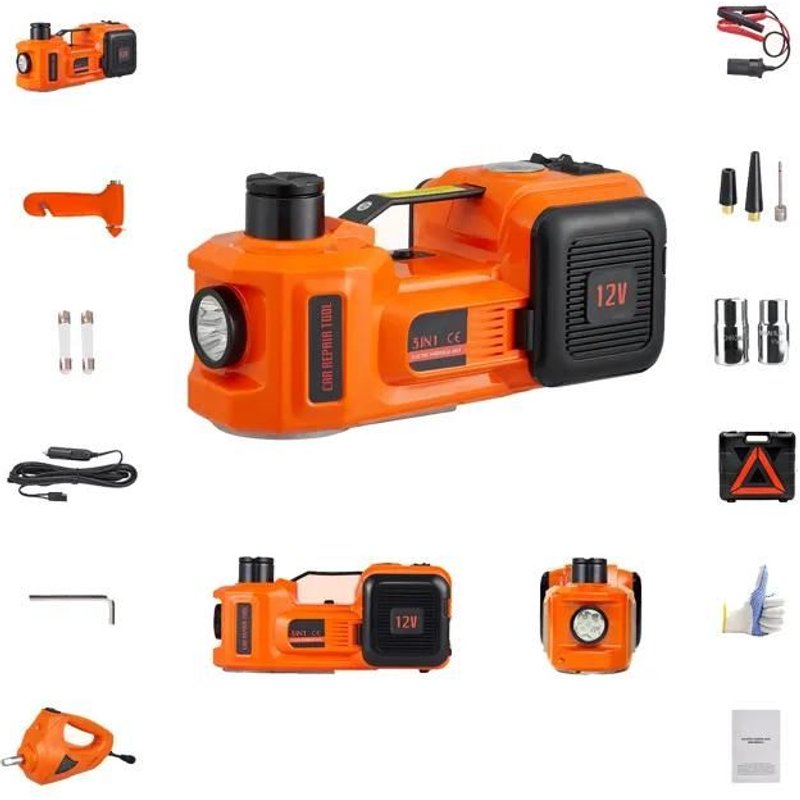 Cric Hydraulique Électrique-Duoku-5 Tonnes-pour Sol de Voiture 12 V-avec Clé à Chocs et Pompe de Gonflage