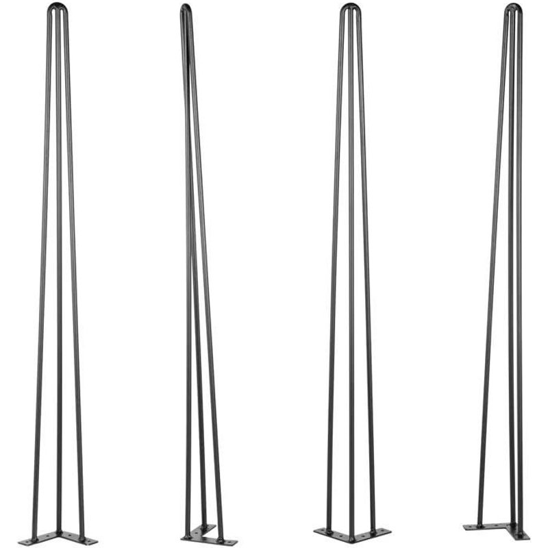 Pieds De Table En Épingle À Cheveux-Duoku-101.6 Cm-Lot De 4-Capacité De 100 Kg Chacun-3 Tiges-Acier Au Carbone-Noir