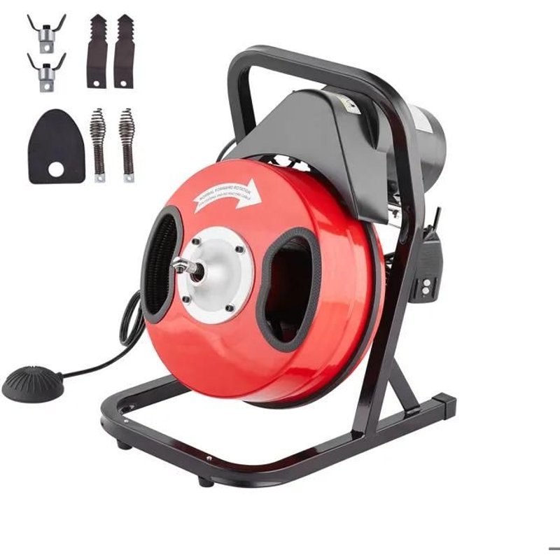Machine de Nettoyage de Drain-Duoku-50FT x 1/2 pouce-Tarière à Serpent d'égout à Alimentation Manuelle-avec 4 Coupeurs
