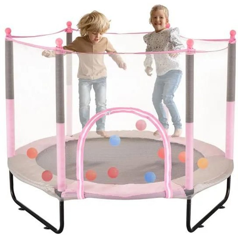 Trampoline -Duoku- Pour Enfants 60", Mini Trampoline Intérieur/Extérieur - Avec Filet De Sécurité Et Panier De Basket