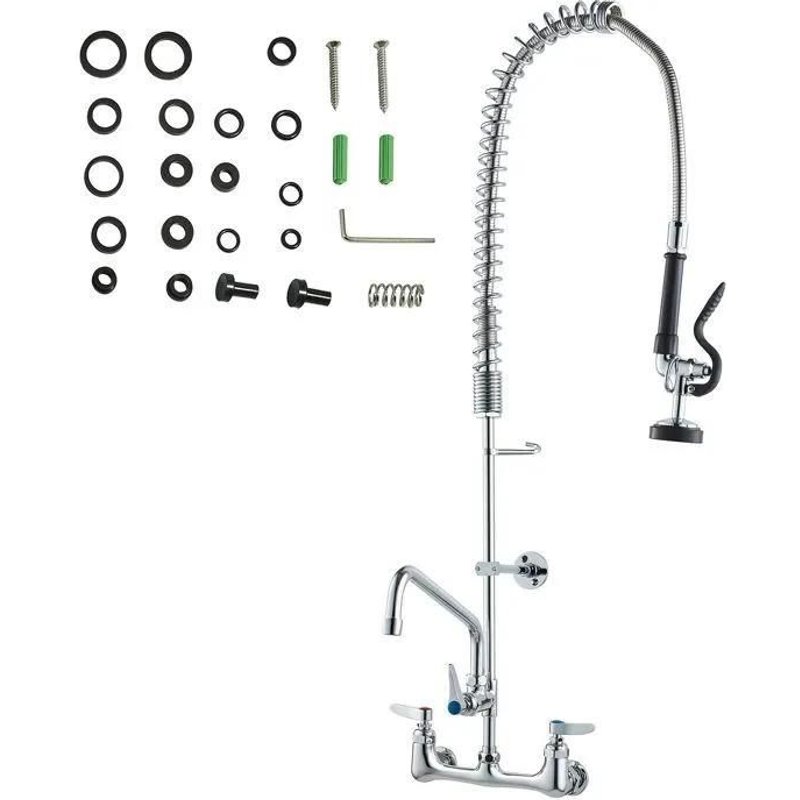 Robinet Commercial-Duoku-avec Pulvérisateur Pré-rinçage-Hauteur 36 po-Centre 8 po-Bec Pivotant 12 po-Robinet d'évier Mural