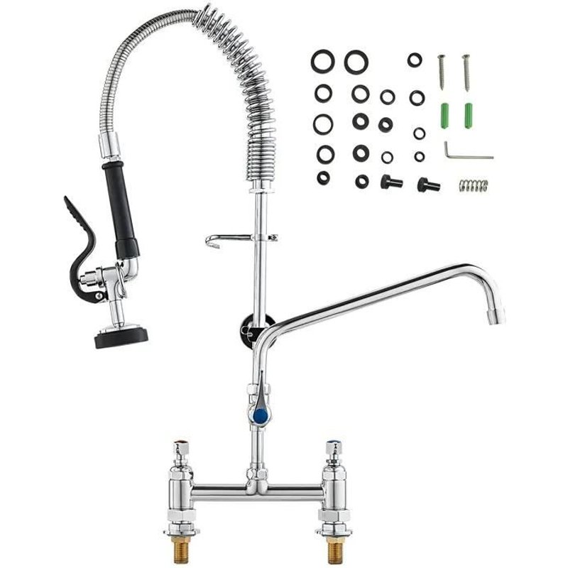 Robinet Commercial-Duoku-avec Pulvérisateur Pré-rinçage-Hauteur 26"-Centre 8"-Bec Pivotant 12"-en Laiton avec Douchette Rétractable
