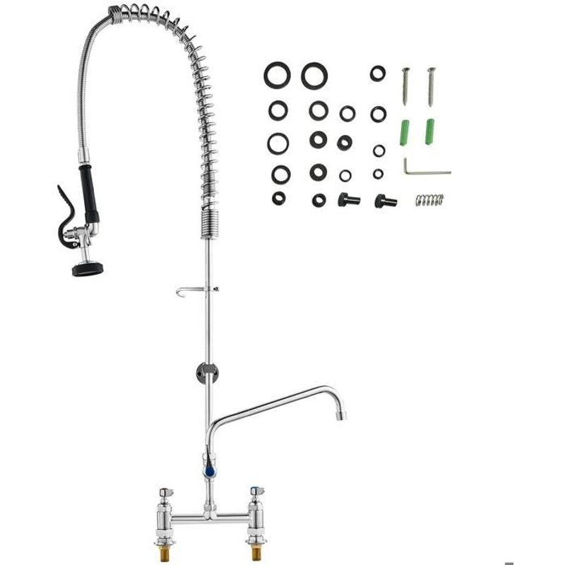 Robinet Commercial-Duoku-avec Pulvérisateur Pré-rinçage-Hauteur 44 po-Bec Pivotant 12 po-en Laiton avec Douchette Rétractable