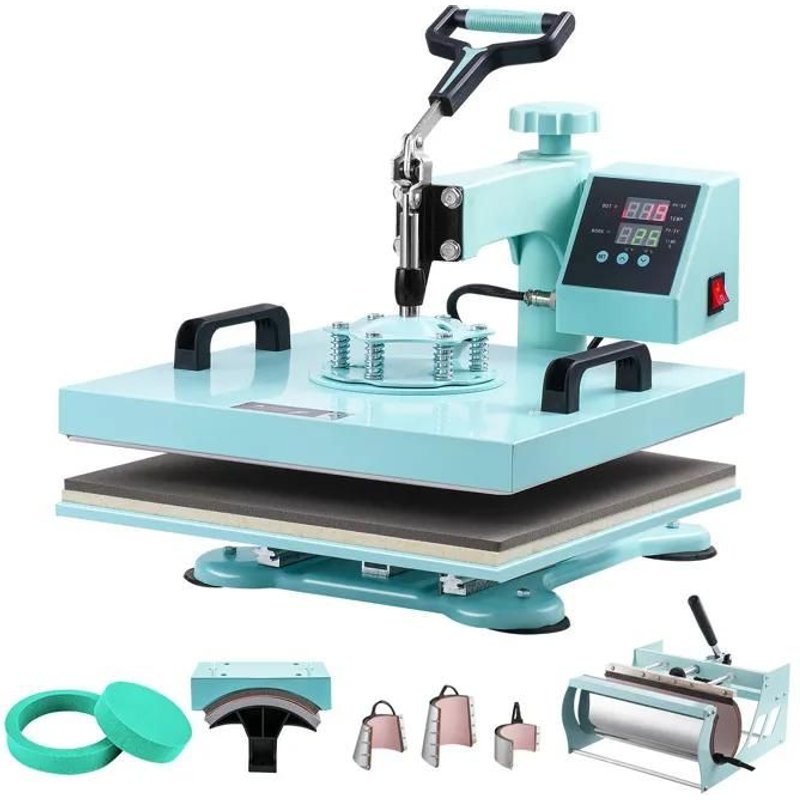 Presse à Chaud 8 en 1-Duoku-38 x 38 cm-Machine de Transfert de Chaleur avec Presse à Culbuteur-Balançoire à 360°-Vert