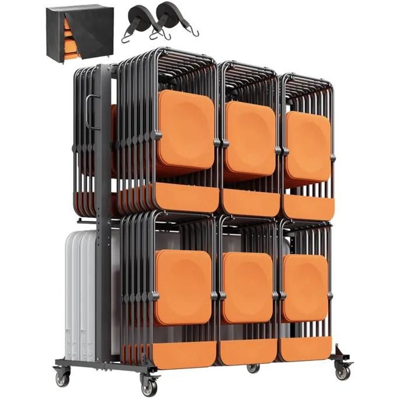Support De Chaise Pliant-Duoku-Chariot Robuste Pour 84 Chaises/12 Tables + 42 Chaises-Chariot De Rangement Chaises À Double Couche