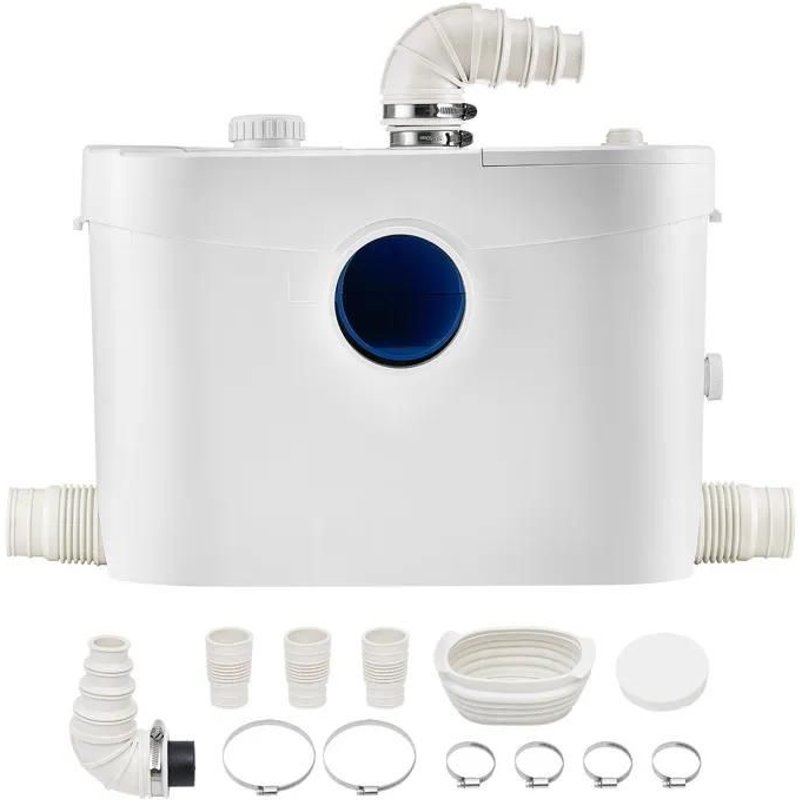 Broyeur Sanitaire 900 W pour WC-Duoku-Système Sanitaire avec 4 Entrées-Débit de 180 L/min-Hauteur de Refoulement Jusqu'à 12 m