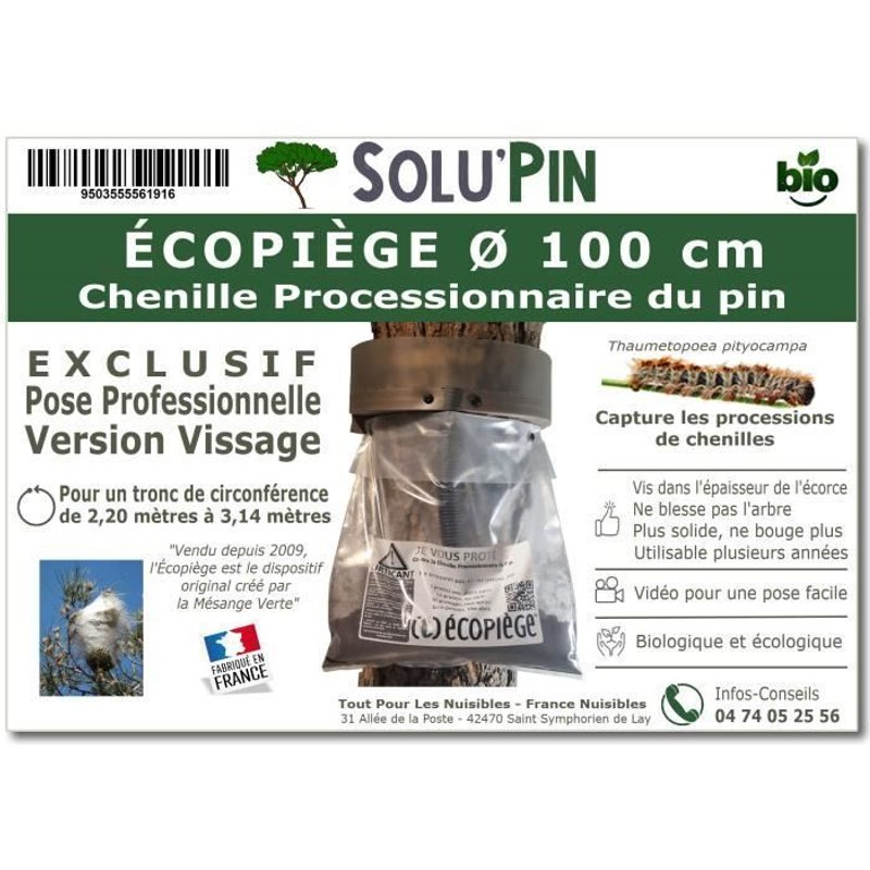 ÉCOPIÈGE VERSION VISSAGE Ø 100 CM SOLUPIN, COLLIER PIÈGE CHENILLE PROCESSIONNAIRE DU PIN ET DU CÈDRE.