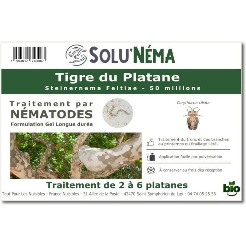 SOLUNEMA - Nématodes SF - Tigre du Platane - 50 millions Nématodes pour 2 à 6 Platanes