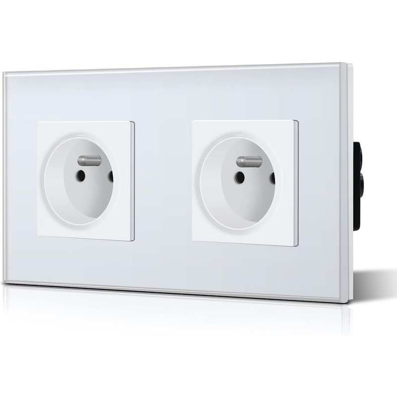 Prise Murale Prises de courant Alternatif 2 Gang Cadre en Verre Trempé Norme Française 16 Amp 240V 157mm Blanc