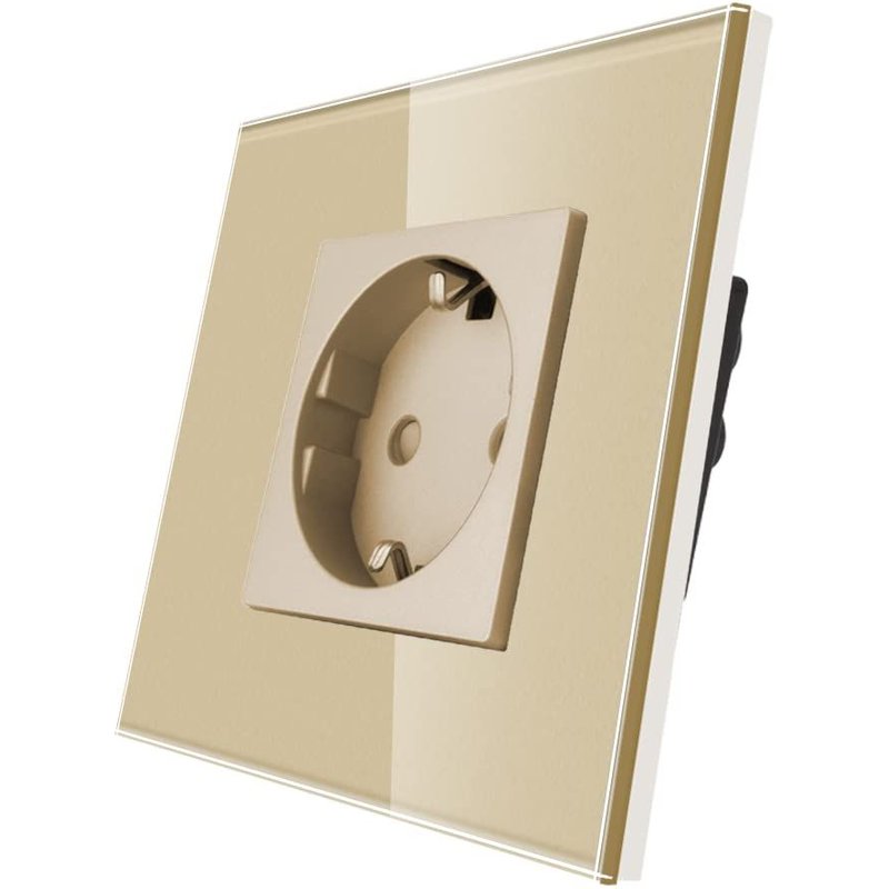 Douille unique 16 Amp avec vitre durci Or,protection de l'enfance,matériau ignifuge,socket schuko standard