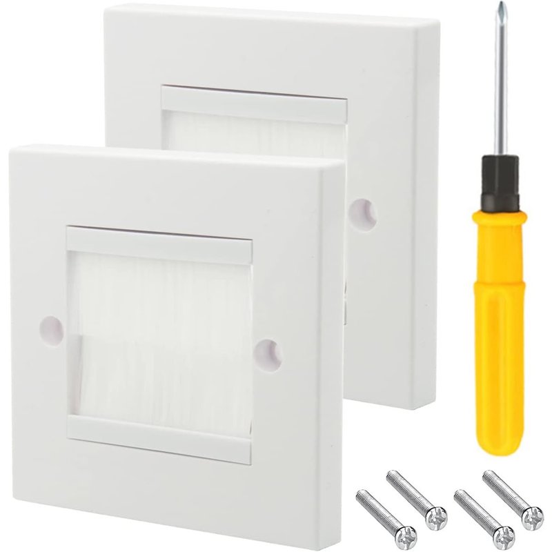 Brush Wall Plate Single Gang Brush Plate Façade pour passe-câble à travers les prises de courant,les prises et les fils de rangement,Standart UK Blanc 2 pièces avec tournevis