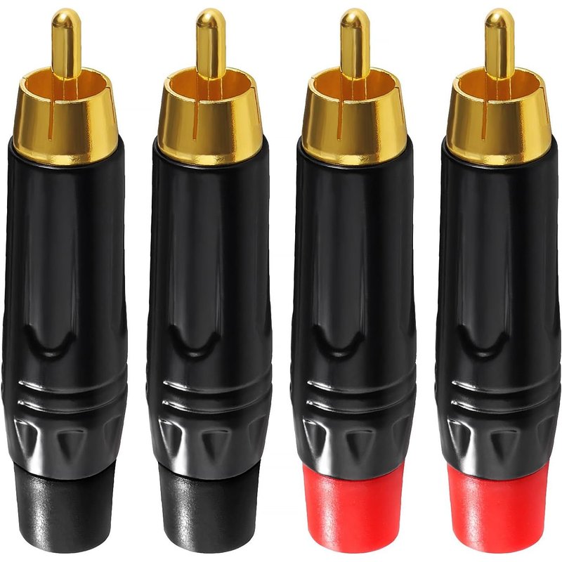 4 Pièces Connecteur Adaptateur RCA Audio Phono Vidéo Cuivre Pur,Fiche RCA Male Soudure,pour Multimédia et CCTV (2 Noir + 2 Rouge)