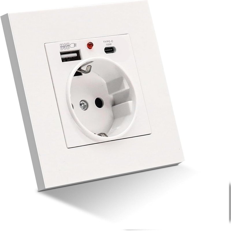 Prise avec USB,prise allemande avec charge rapide port USB et 18 W de type C,prise USB max. 3,1 A 110-250 V avec prise USB C + 1 AC,prises encastrées