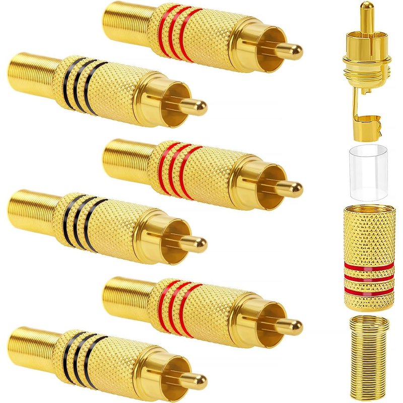 6 Pièces Adaptateur de Connecteur RCA Audio/Vidéo Plaqué Or,RCA Male Connecteur à Souder,pour Multimédia et CCTV (3 Noir + 3 Rouge)