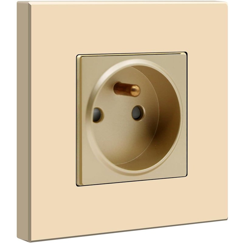 Prise Murale,16A Single Prise De Courant Alternatif avec Panneau En Plastique,Prises Électriques Standard,240V Prise Encastrable(1 Prise,Or)