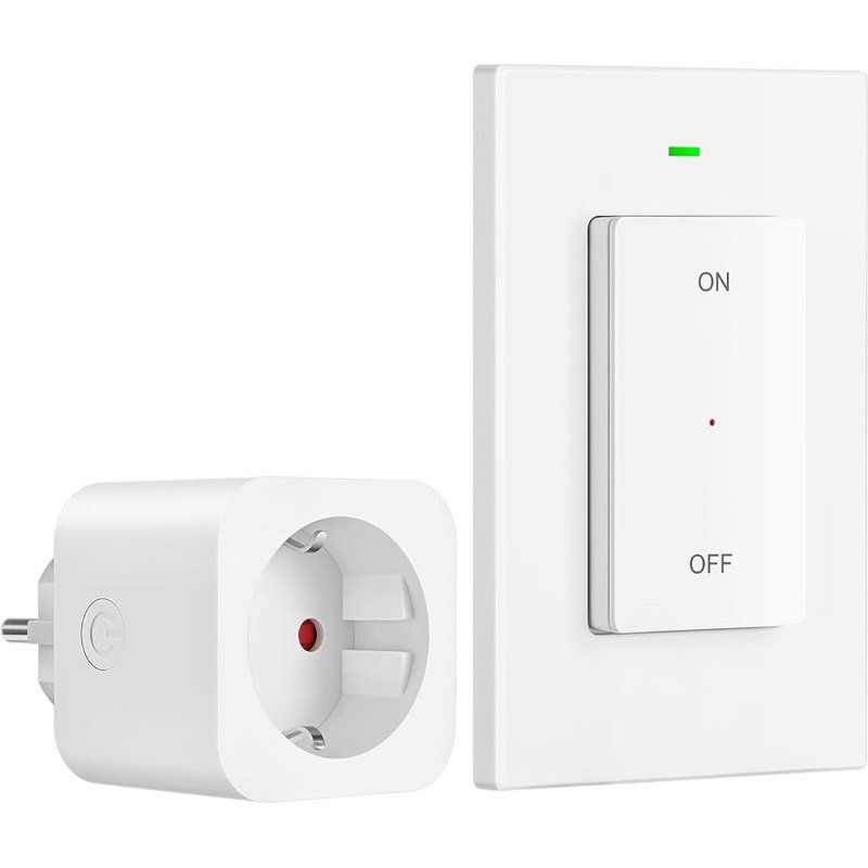 Prise Telecommande sans Fil avec Interrupteur Mural Amovible,Charge de 16A/3680W,Portée de 30 m en Zone Ouverte,Mini Prise Commandée,Pré-apparié et Extensible,Pile Incluse,Blanc