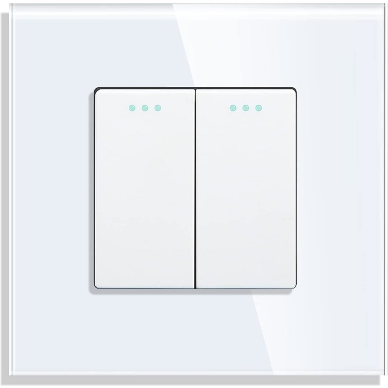 Interrupteur de bouton à bascule de avec points fluorescents,plaque murale Blanc en verre en cristal moderne,interrupteur d'éclairage,2 compartiment,interrupteur à 2 pôle,10A 250V
