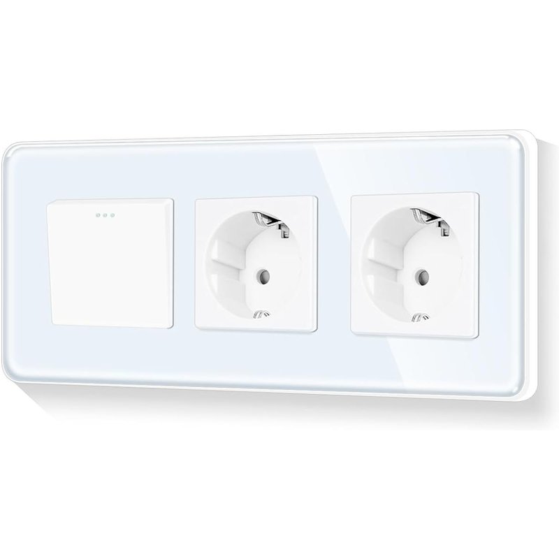 Schuko Interrupteur mural encastré 1 compartiment 1 voie avec double prise Cadre en verre Blanc 110-250 V 228 mm