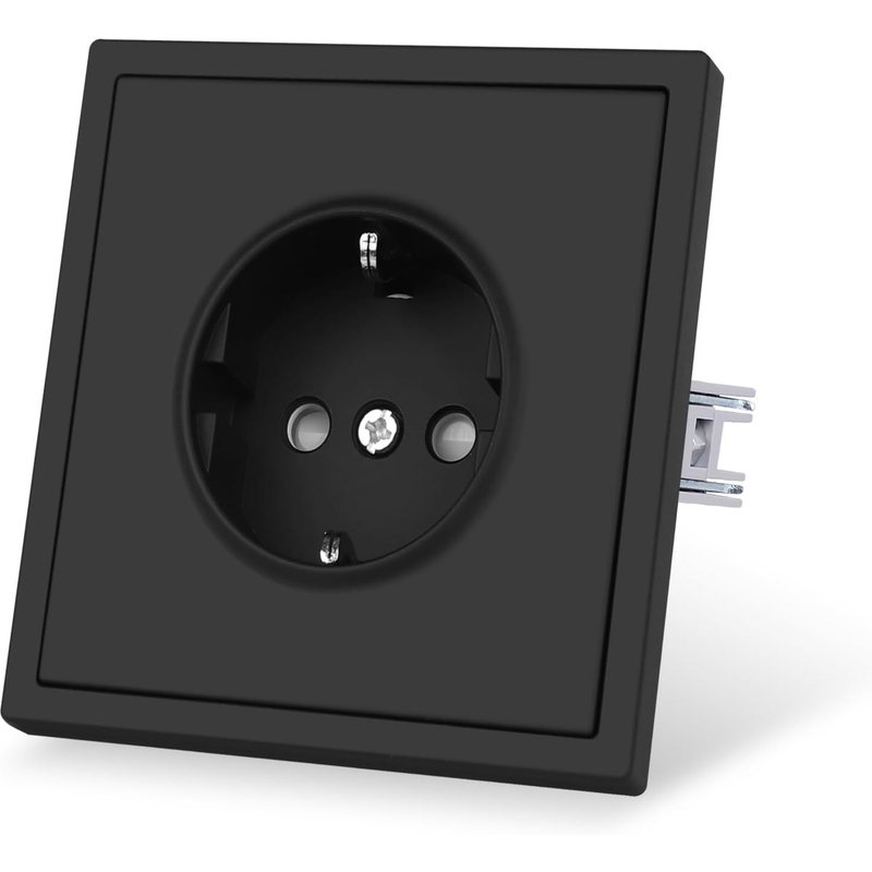 Prise murale mate avec griffes de serrage-Simple prise Schuko encastrée-1 compartiment contact de protection-Plaques en plastique avec sensation peau-80 mm x 80 mm-Noir