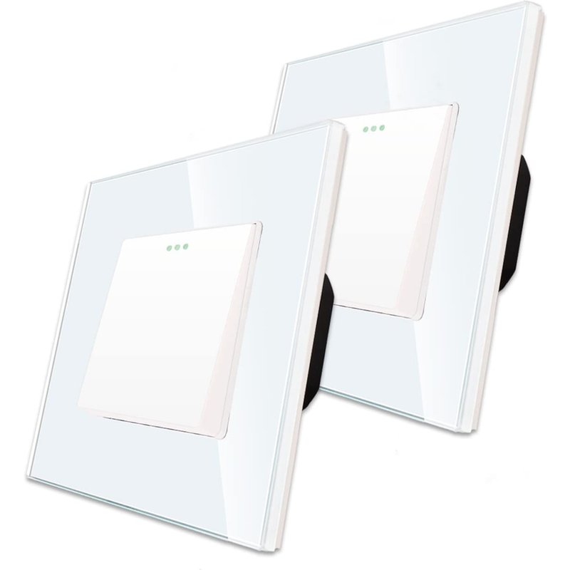 2 pièce Interrupteur de bouton à bascule de avec points fluorescents,plaque murale Blanc en verre en cristal moderne,interrupteur d'éclairage,1 compartiment,2 pôle,10A 250V