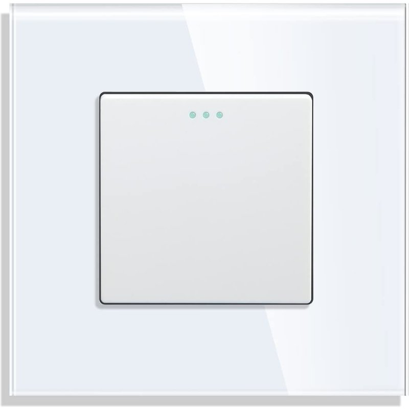 Interrupteur de bouton à bascule de avec points fluorescents,plaque murale Blanc en verre en cristal moderne,interrupteur d'éclairage individuel,1 compartiment,1 pôle,10A 250V