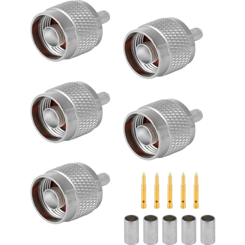 5PCS N Mâles Connecteurs 50 Ohm N Mâle à Sertir Connecteur Coaxial RF Adaptateur pour Câble Coaxial RG58 VLMR195 RG142 RG400 à Faible Perte