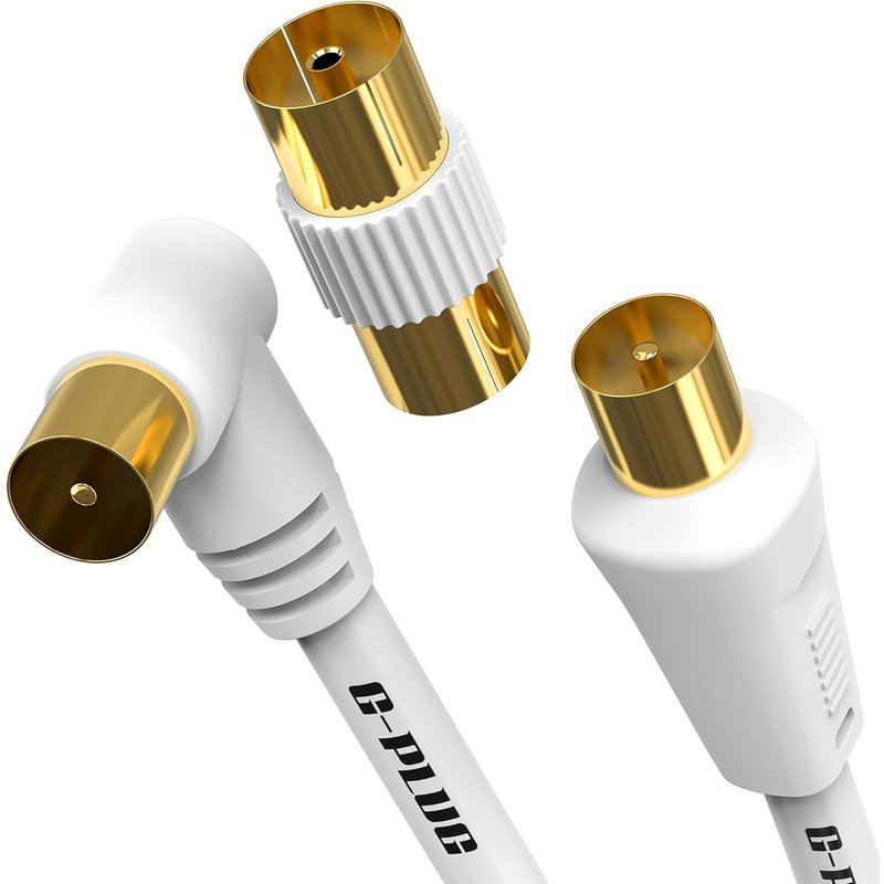 Câble d`Antenne TV 0.5m Angle Droit-Câble Coaxial Mâle-Mâle avec Adaptateur-Connecteurs RF Plaqués Or-Compatible Satellite,TNT,Décodeur,Sky Box