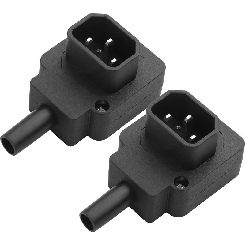Adaptateur IEC C14/C13 90°-2 Pièces-250V/10A-Connecteur d'alimentation AC Mâle/Femelle Recâblable Prise et Fiche (Angle Descendant,Mâle)