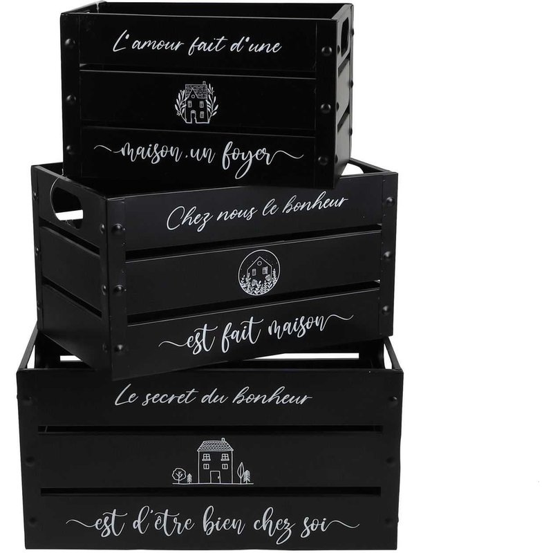 Lot De 3 Caisses Métal Décorées - Noir