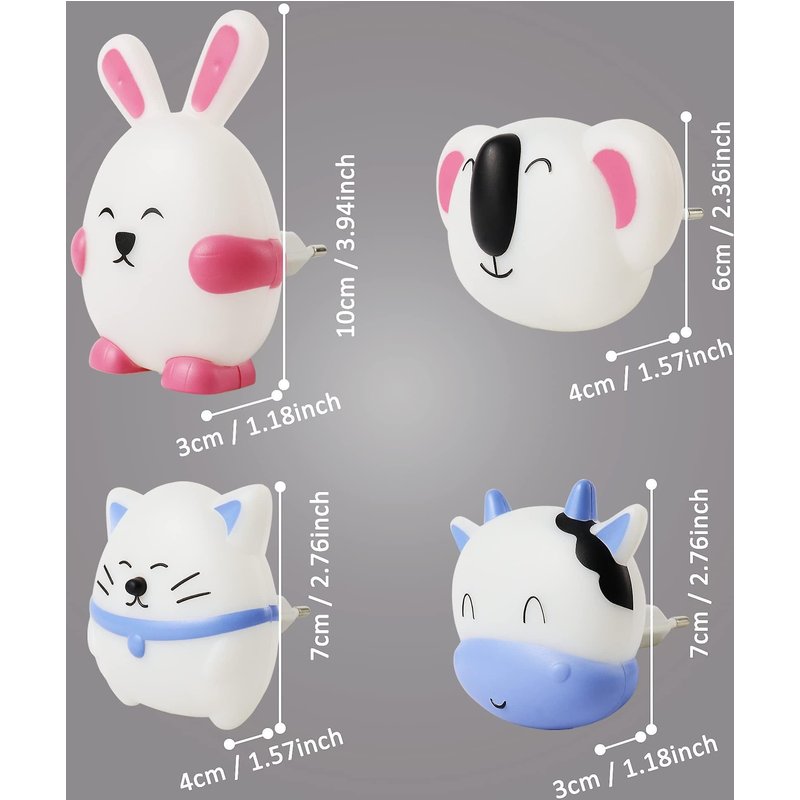 Veilleuse Bébé Avec Prise Électrique Et Capteur Crépusculaire, Lot De 2 Veilleuses Murales, Petit Koala Rose