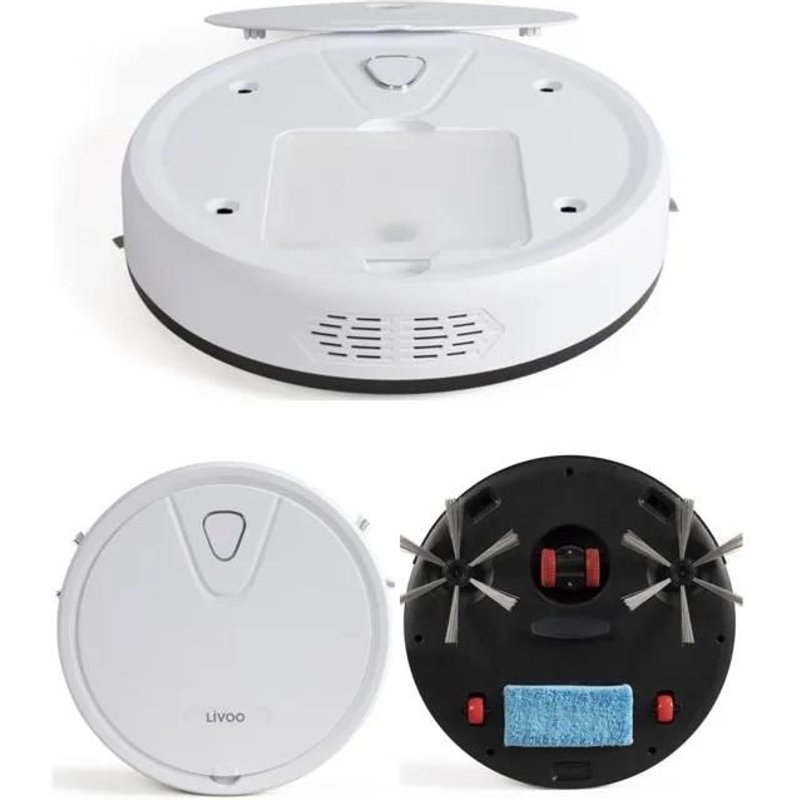 Aspirateur Robot 0.5 l - Blanc 4 brosses latérales, lingette éponge, réservoir à poussière,