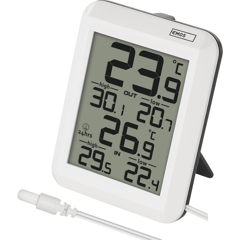 TWQ-Thermomètre numérique d'extérieur/intérieur avec capteur de câble de 0,9 m et fonction mémoire 24 h, °C/°F, fonctionne avec piles