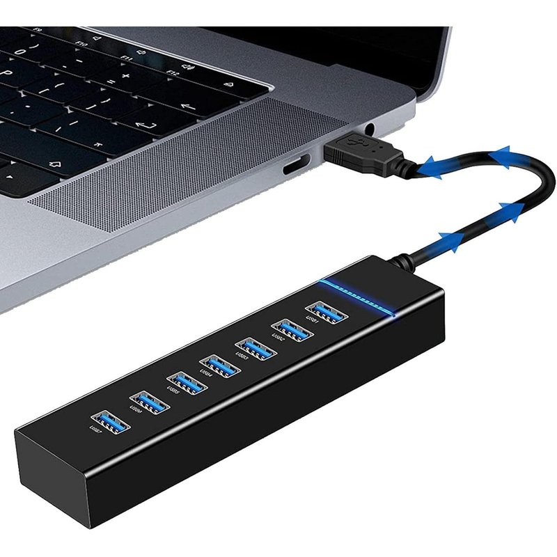 Répartiteur USB 3.0-Concentrateur de données7 ports USB de charge avec adaptateur AC et de données ultra-rapide,répartiteur USB pour travail,voyage,école,2 x 4 x 17 cm