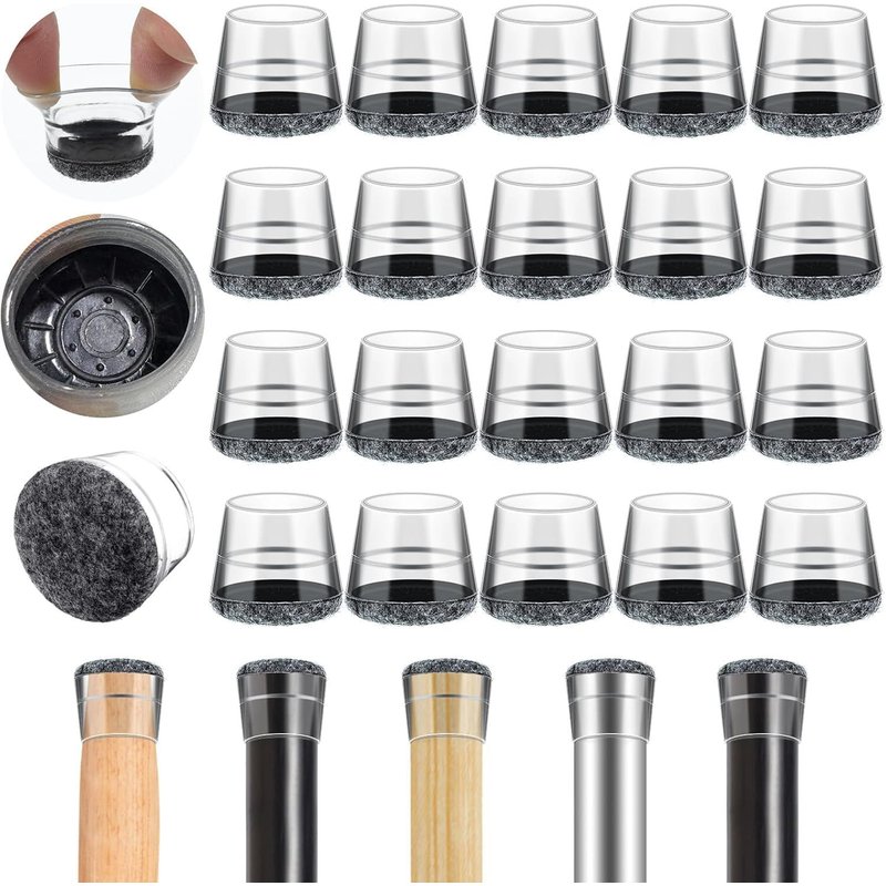 40 Pcs Embout Pied de Chaise,Patin de Chaise Élastique Protection Pied Chaise en Feutre,14-20MM Tampon de Chaise pour Protéger Les Pieds de Table Éviter Les Rayures au Sol (Petit,Transparent)