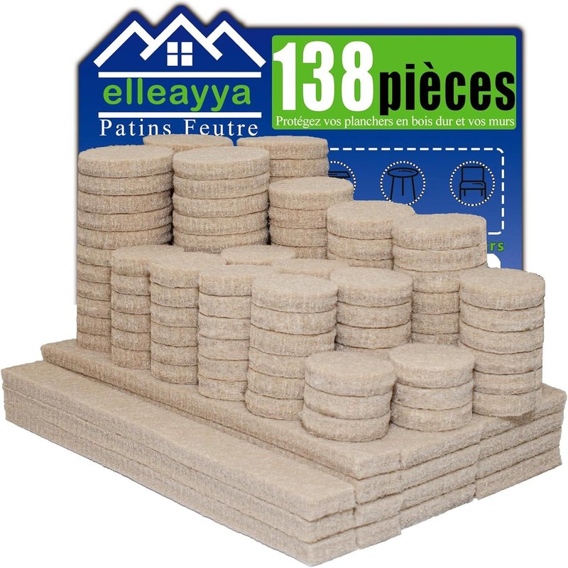 Patin Chaise,Tampon Chaise Et Meuble-Auto-Adhésifs Ronds 19mm/22mm/25mm + Rectangulaires 13mm/25mm/32mm-5mm D'épaisseur-Anti-Rayures Et Anti-Bruit-Professionnels Pour Sols Durs-Beige