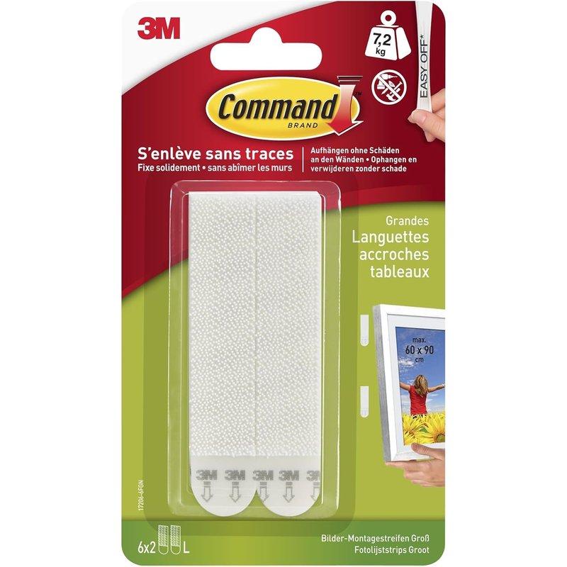 Languettes Accroches Tableaux Grand Modèle,6 x 2 Languettes,Blanc-Fixation sans Dommage