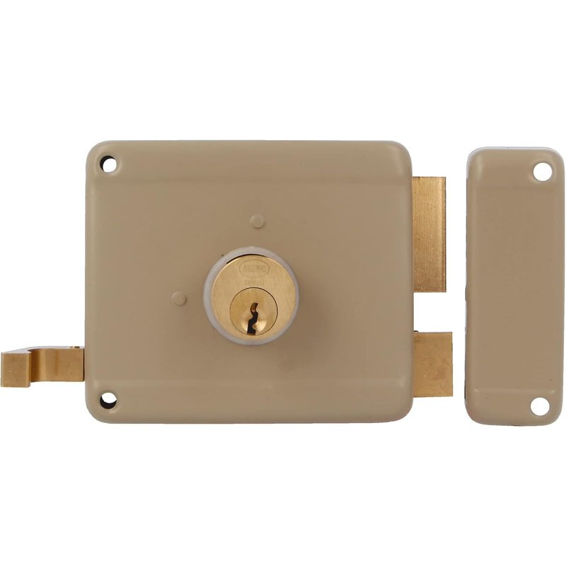 Verrou de Surpose Droite avec levier de fermeture,languette et poignée pour porte en bois Mod. 78100 x 85 mmLoquet avec cylindre rond en serretaAcier Beige