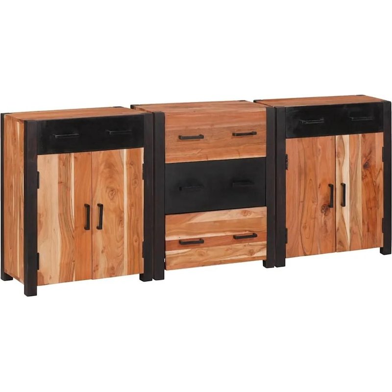 Vidaxl Buffet 3 Pcs Marron 165 X 30 X 75 Cm Bois D'acacia Massif