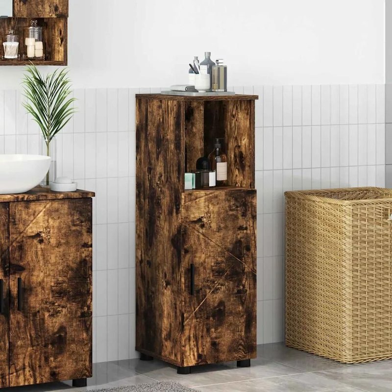 Vidaxl Cabinet De Salle De Bain Avec Porte Chêne Fumé 30 X 35 X 95 Cm