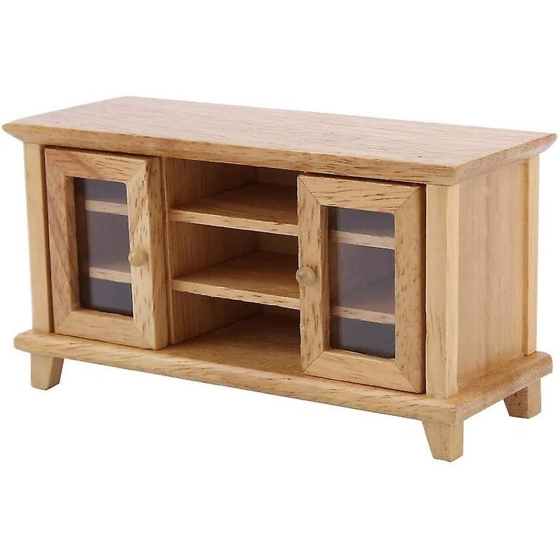 20251:12 Meuble TV en bois pour maison de poupée, meubles de salon miniatures, décoration de maison de poupée