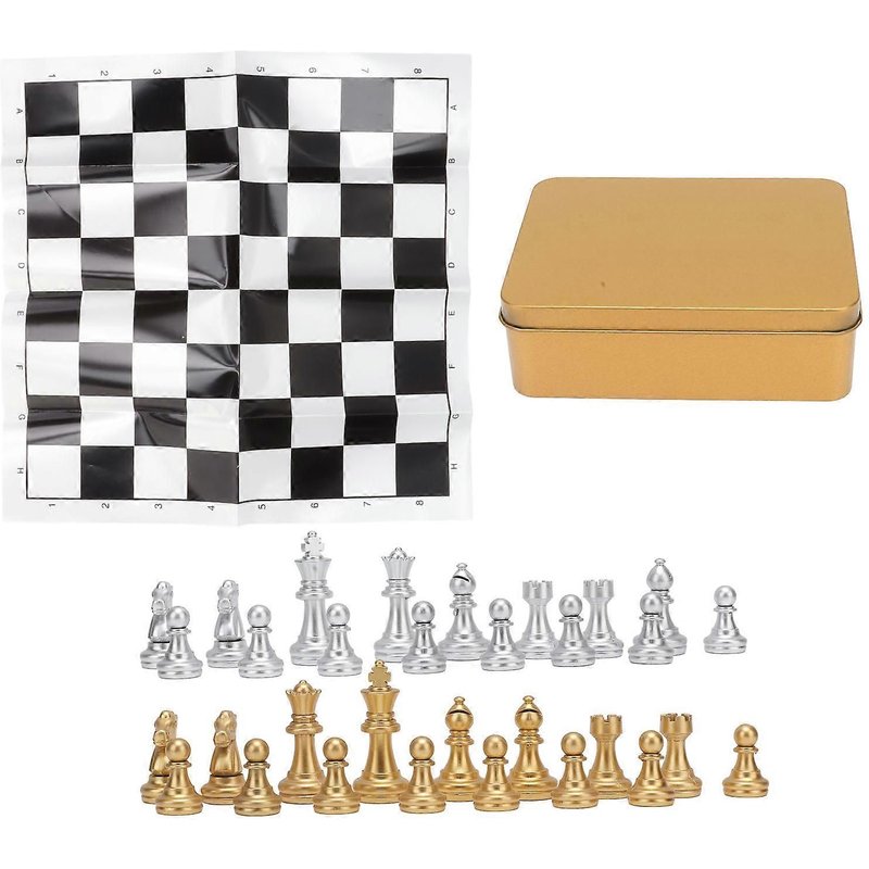 Jeu D'échecs International 2025, Pièces D'échecs Internationales Résistantes À L'usure, Avec Boîte De Rangement En Fer, Pour Les Voyages En Famille, Boîte Dorée