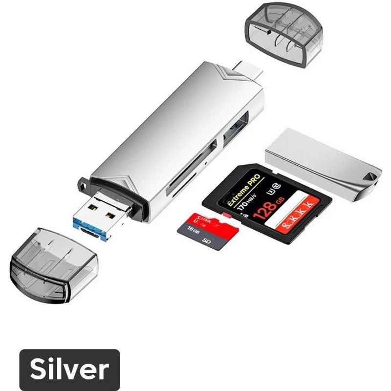 6 in 1 Card Reader USB3.0 Lecteur de carte 6 en 1 USB 3.0 vers Type C, Micro USB, Adaptateur OTG Universel, Adaptateur Multifonctionnel SD TF, Transmission Haute Vitesse