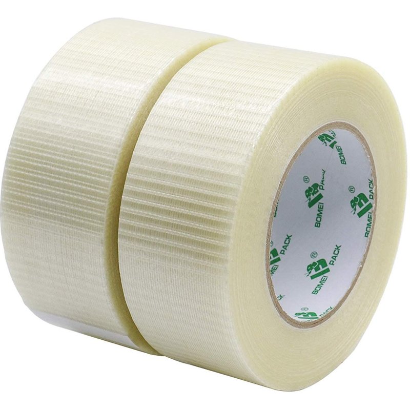 Transparent Bi Directional Filament Ruban Adhésif,Ruban d'emballage renforcé de fibres filament Renfort et cerclage ruban adhésif robuste adhésif,50m x 50mm(Pack de 2)