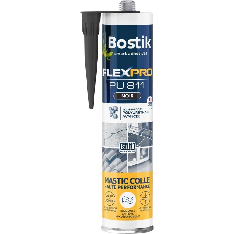 Mastic Colle Flexpro PU811-Colle et Jointe Tous Matériaux-Multi-Usages-Intérieur/Extérieur et Milieux Humides-Formule Polyuréthane Haute Performance-Couleur : Noir-300 ml