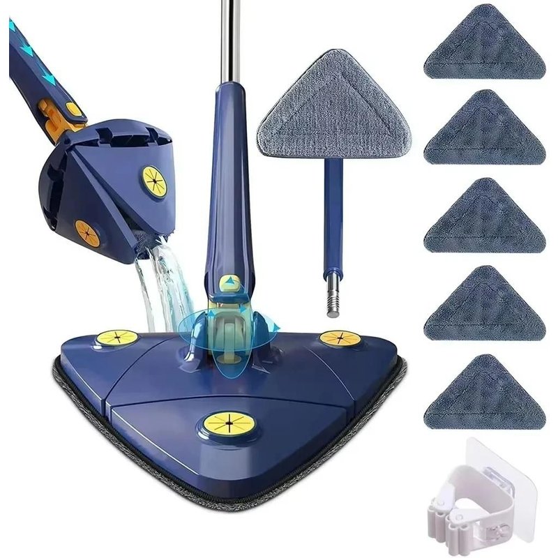 Vadrouille triangulaire télescopique rotative 360 ° Vadrouille de nettoyage rotative à presser, utilisation humide et sèche, Absorption d'eau pour le plafond du sol de la maison